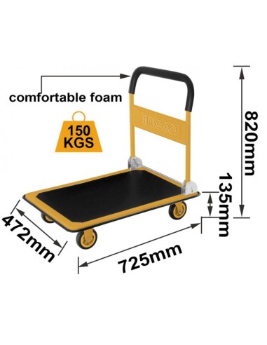 Carrello 4 Ruote Manico Pieghevole 150 kg Trasporto Carichi Pesanti Antiscivolo