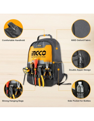 Zainetto portautensili con telaio rigido e tasche interne manutenzione bricolage