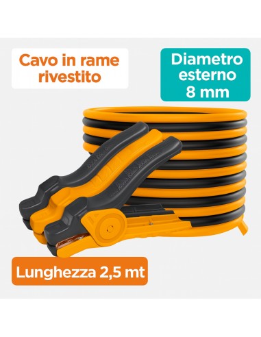 Cavi Batteria Auto Rame 200A Morsetto 15.6x9.1 Cm Lunghezza 2,5 Metri  