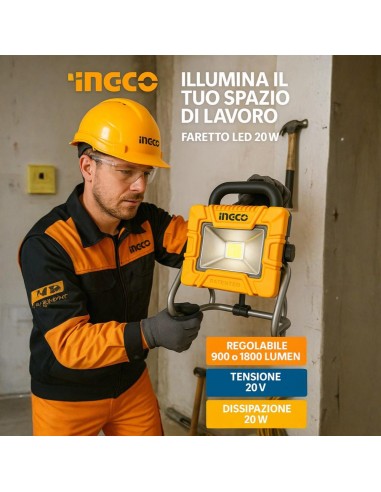Faretto Led Da Lavoro Portatile A Batteria 20V Nudo 1800 Lumen  