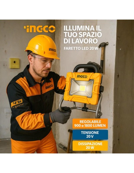 Faretto Led Da Lavoro Portatile A Batteria 20V Nudo 1800 Lumen  