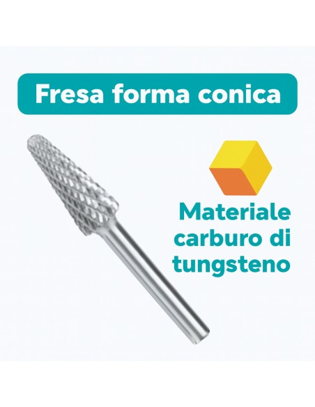 Fresa Conica Carburo Tungsteno Testa Raggiata Fori Smussature  