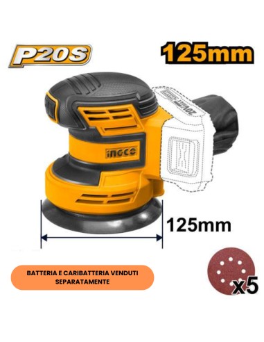 Levigatrice Rotorbitale Batteria Al Litio 20V Nuda 5 Fogli Carta Abrasiva