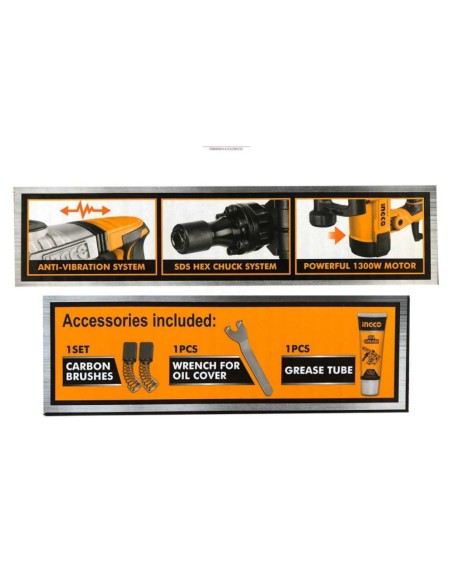 Martello demolitore da 1300 watt con due scalpelli e valigetta PDB130018