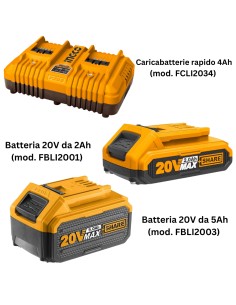 Kit Pack Pro Caricabatterie Doppio Rapido 4Ah + 2 Batterie 20V  5 Ah 2 Ah  2
