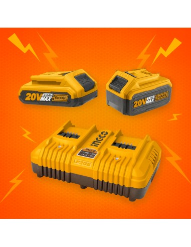 Kit Pack Pro Caricabatterie Doppio Rapido 4Ah + 2 Batterie 20V  5 Ah 2 Ah 