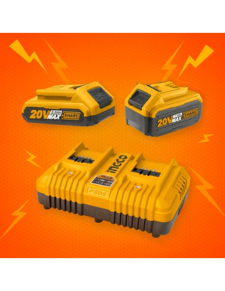 Kit Pack Pro Caricabatterie Doppio Rapido 4Ah + 2 Batterie 20V  5 Ah 2 Ah 