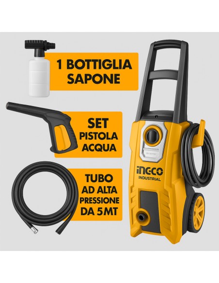 Idropulitrice Elettrica 1800W 150BAR Inclusi Accessori Pulizia Sporco INGCO