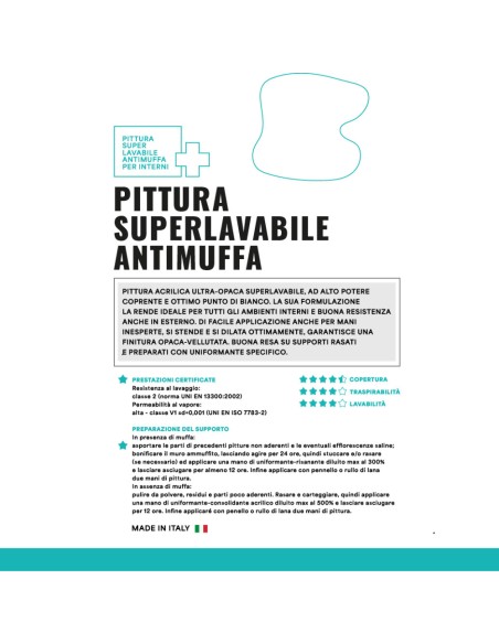 FORTUNATO Pittura Ultra Opaca Super Lavabile Antimuffa Protezione Antibatterica