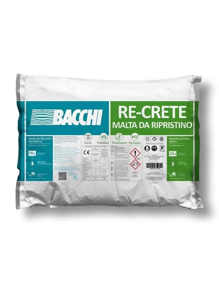 Bacchi RE-CRETE Malta Cementizia Tixotropica Fibrorinforzata Antiritiro 18 Kg