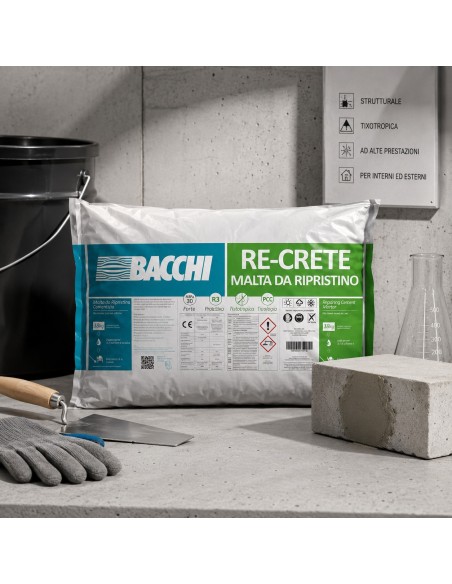 Bacchi RE-CRETE Malta Cementizia Tixotropica Fibrorinforzata Antiritiro 18 Kg