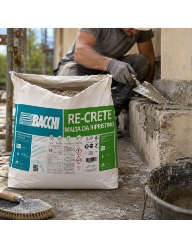 Bacchi RE-CRETE Malta Cementizia Tixotropica Fibrorinforzata Antiritiro 18 Kg