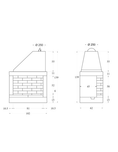Camino a Legna Prefabbricato Focolare Refrattario Semiaperto A Sinistra QR100FSX
