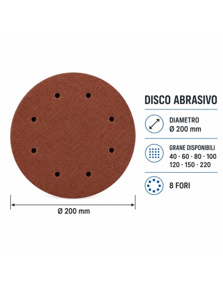 AUSONIA Disco Abrasivo Velcrato Ø 200 mm – Grane da 40 a 220 gr.