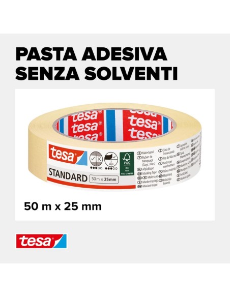 TESA Nastro In Carta Per Mascheratura Rimozione Senza Residui 50 m x 25 mm