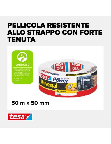 TESA Extra Power Universal Nastro Adesivo BIANCO A Tenuta Extraforte 50 m x 50 mm