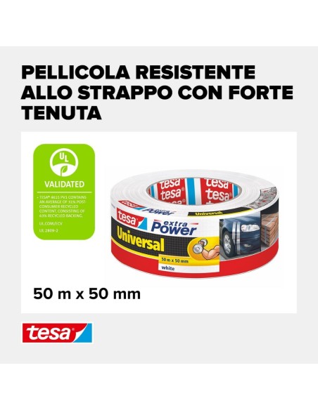 TESA Extra Power Universal Nastro Adesivo BIANCO A Tenuta Extraforte 50 m x 50 mm