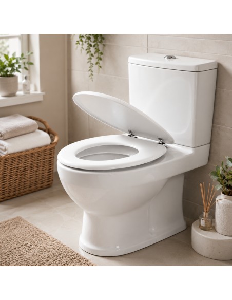 FORTUNATO Sedile Wc Universale Bianco MDF Cerniere Regolabili 45 x 38 x 8 Cm