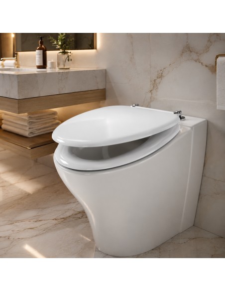 FORTUNATO Sedile Wc Universale Bianco MDF Cerniere Regolabili 45 x 38 x 8 Cm