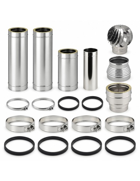 Kit Canna Fumaria Inox Doppia Parete 3 m Ø300/350 Uscita Camino Ø250