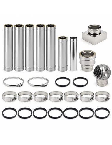 Kit Canna Fumaria Inox Doppia Parete 6 m Ø200/250 Uscita Camino 20x20