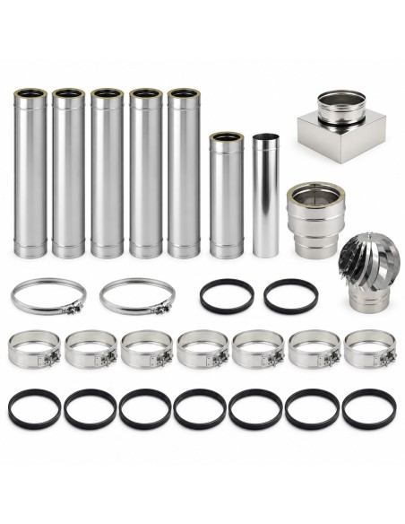 Kit Canna Fumaria Inox Doppia Parete 6 m Ø200/250 Uscita Camino 20x20