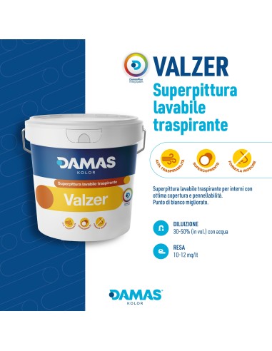 DAMAS KOLOR Superpittura Lavabile Traspirante Valzer per Interni 