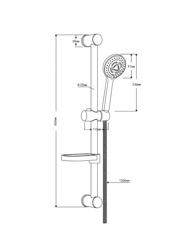 FORTUNATO Saliscendi Doccia In Ottone Cromato 65 Cm Con 5 Getti Anticalcare