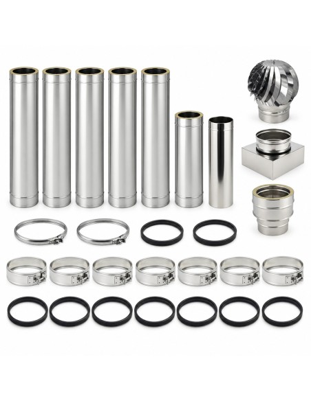 Kit Canna Fumaria Inox Doppia Parete 6 m Ø300/350 Uscita Camino 30x30