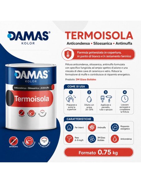 Damas Pittura Termoisolante Silossanica Antimuﬀa Termoisola Interni Esterni