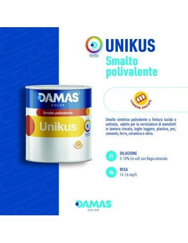 Damas Unikus Lucido Smalto Polivalente Zincato Alluminio Plastica PVC