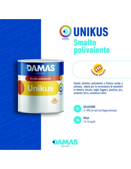 Damas Unikus Lucido Smalto Polivalente Zincato Alluminio Plastica PVC