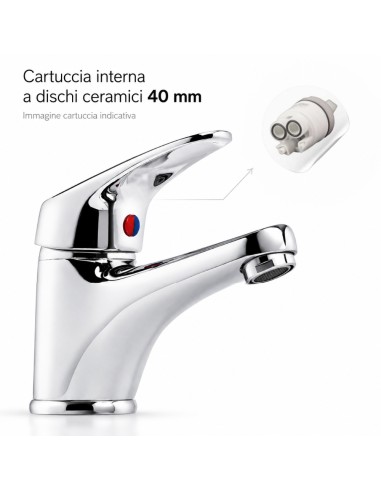 FORTUNATO Rubinetto Miscelatore Lavabo C/Piletta Ottone Cromato Cartuccia 40mm