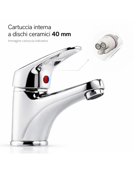 FORTUNATO Rubinetto Miscelatore Lavabo C/Piletta Ottone Cromato Cartuccia 40mm