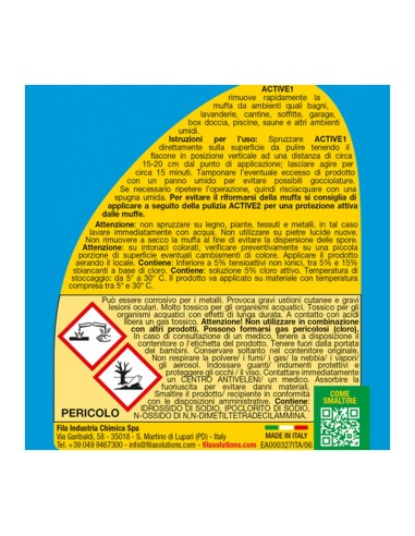 FILA Active 1 500 ml Toglimuffa Attivo Spray Igienizzante Muri e Fughe