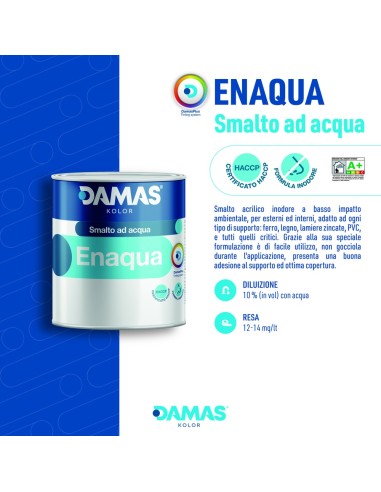 Damas Enaqua Satinato Smalto Acrilico All'Acqua Ferro Legno PVC