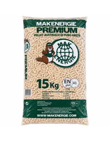 Pellet Puro Abete MAK ENERGIE Premium 100%  ENplus A1 Sacco Da 15 kg Ø 6 mm 
