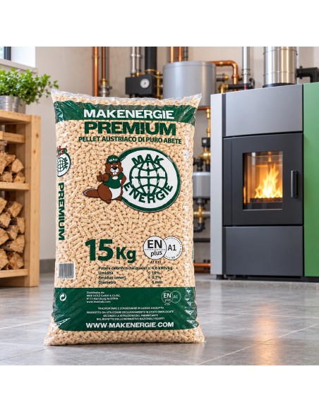 Pellet Puro Abete MAK ENERGIE Premium 100%  ENplus A1 Sacco Da 15 kg Ø 6 mm 