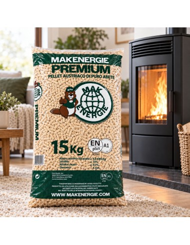 Pellet Puro Abete MAK ENERGIE Premium 100%  ENplus A1 Sacco Da 15 kg Ø 6 mm 