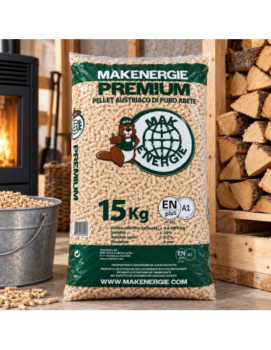 Pellet Puro Abete MAK ENERGIE Premium 100%  ENplus A1 Sacco Da 15 kg Ø 6 mm 