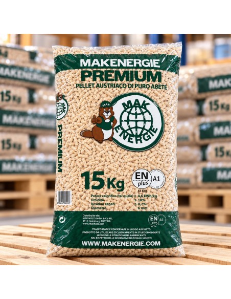Pellet Puro Abete MAK ENERGIE Premium 100%  ENplus A1 Sacco Da 15 kg Ø 6 mm 