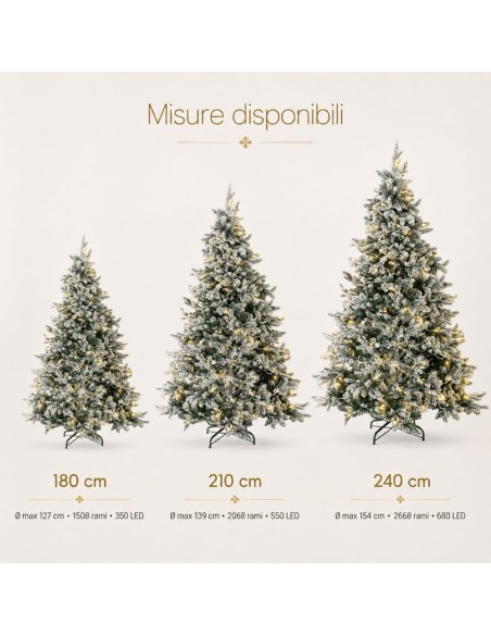 Albero Di Natale Innevato Scott 210 Cm Con 550 Luci Led Integrate