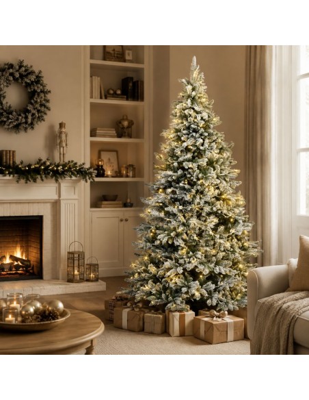 Albero Di Natale Innevato Scott 210 Cm Con 550 Luci Led Integrate