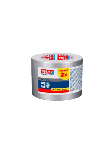 TESA Duct Tape+ Nastro Telato Argento 2 Rotoli Da 50 m x 48 mm