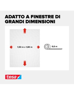 TESA Zanzariera Adesiva Per Finestre Rete Regolabile A Piacere Bianca 150x180 cm 2
