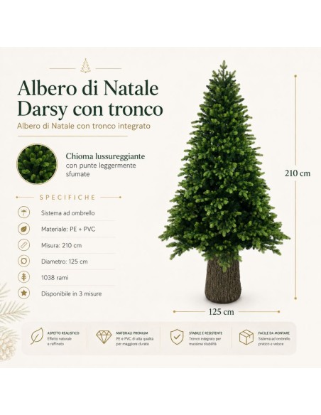 Albero Di Natale Darsy Con Tronco Elegante E Naturale 210 cm