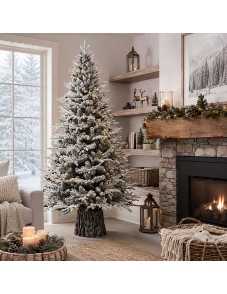 Albero Di Natale Artificiale Kentucky Innevato Con Base Integrata H 210 cm Ø 124 cm 
