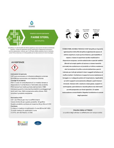 Farbe Steril Pittura Coprente Igienizzante Antimuffa Opaca Permeabile Vapore