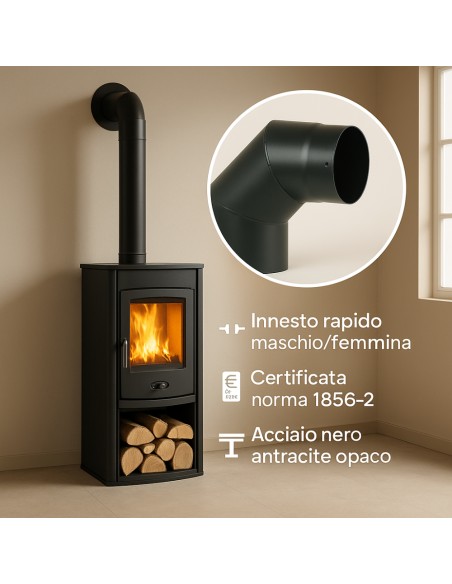 Curva a 90° Elemento Angolare Modifica Sezione Canale Fumo Stufa Pellet