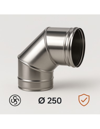 Curva In Acciaio Inox  Assemblaggio Canna Fumaria Diametro 250 mm Deviazioni 90° 
